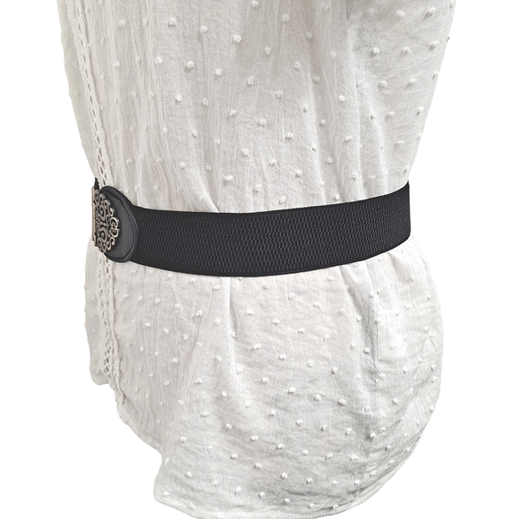 Black gold floral buckle faux leather corset boho stretch waist statement belt - Picture 6 of 12